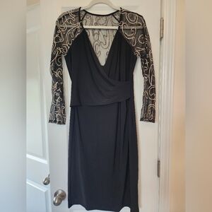 Nine West Black Dress with Lace Sleeves Size 8